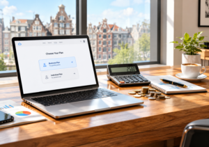 Modern Finance Workspace with City Views